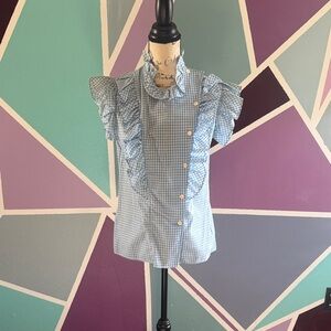 Blue Gingham Ruffle Shirt